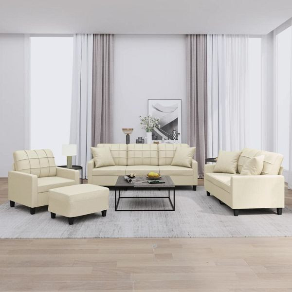 vidaXL 4-teilig Sofagarnitur mit Kissen Creme Kunstleder, 3201354