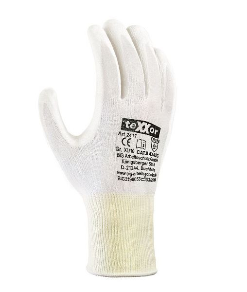teXXor Schnittschutz-Strickhandschuhe PU-BESCHICHTUNG, Polyethylen/Nylon/Spandex-Mischgewebe, weiß/weiß, Größe: 9, VE: 12 Paar, 2417-9