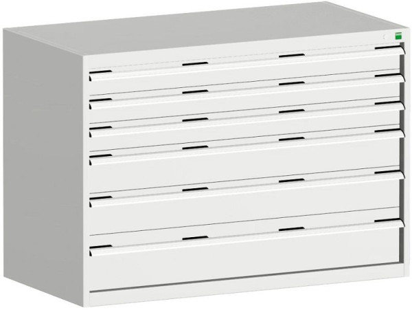 bott cubio Schubladenschrank bestückt mit 6 Schwerlastschubladen BxTxH: 1300 x 650 x 900 mm, RAL 7035, 40022116.16V