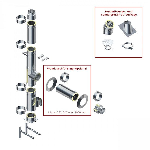 Solarbayer Edelstahl-Außenkamin/Schornstein 7,5m Doppelwandig Innendurchmesser 150mm, 530070001