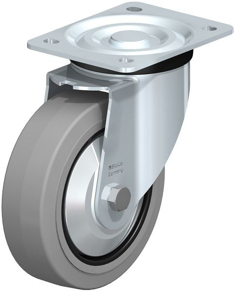Blickle L-POEV 160XR-SG-FA Stahlblech-Lenkrolle, mittelschwere Ausführung, mit Anschraubplatte, Elastik-Vollgummi, Grau, 850628
