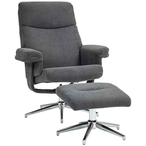 HOMCOM Relaxsessel mit Hocker, verstellbare Rückenlehne, Samtoptik, bis 150 kg, Anthrazit, 83B-110V00CG