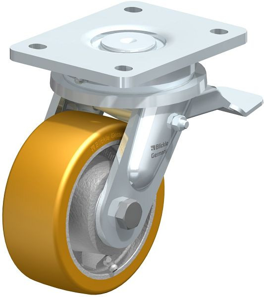Blickle LO-GTH 127K-ST Stahlgeschweißte Schwerlast-Lenkrolle mit Feststeller, Blickle Extrathane®, Hellbraun, 293456
