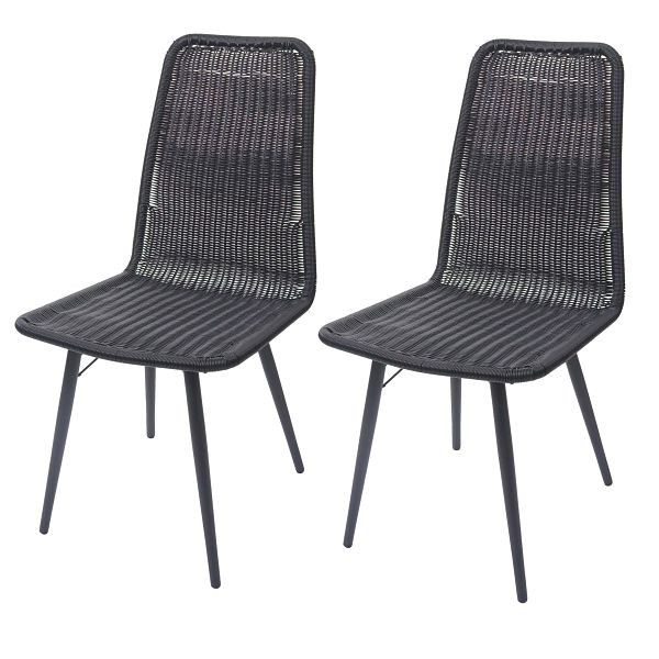 Mendler 2er-Set Poly-Rattan Stuhl HWC-F90, Rattanstuhl Gartenstuhl, Metallgestell, schwarz, 70600