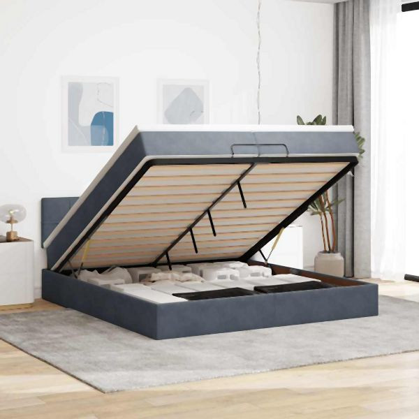 vidaXL Ottoman-Bett mit Matratze Dunkelgrau 200x200 cm Samt, 3311796