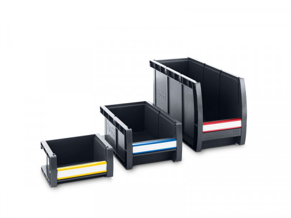 bott bottBox Beschriftungsclip L Set je 12 Stück rot, gelb, blau BxTxH: 237x11x20 mm, Kunststoff RAL 1023/5010/3001, VE: 36 Stück, 13022027