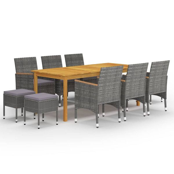 vidaXL 11-teilig Garten-Essgruppe Grau, Material: PE (Polyethylen) Rattan, pulverbeschichteter Stahl, massives Akazienholz mit Ölfinish, 3067876
