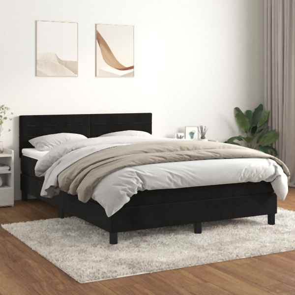 vidaXL Boxspringbett mit Matratze Schwarz 140x200 cm Samt, 3141367
