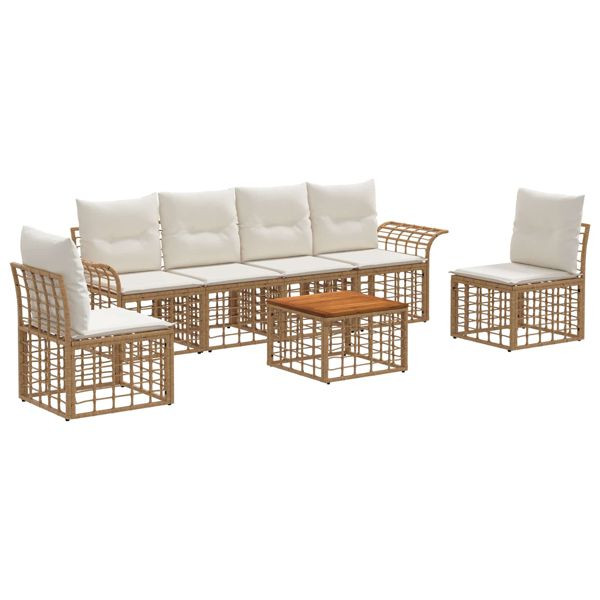 vidaXL Outdoor-Sofagarnitur 7-teilig Natürlich und Cremweiß Polyester, 3437666