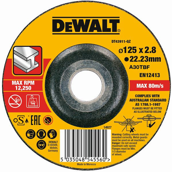 DeWalt Trennscheibe Metall gekröpft 125x2,8mm, VE: 25 Stück, DT43911-QZ