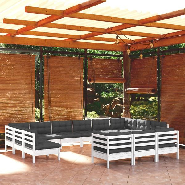 vidaXL 13-teilig Garten-Lounge-Set mit Kissen Weiß Kiefernholz, 3097284