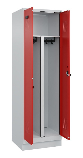 C+P PSA Schwarz-Weiß-Spind Evolo PLUS, mit Sockel, 2 Abteile, 1950x600x500mm, 70, RAL 3020 Verkehrsrot, Drehriegel, 049022-20P S10005