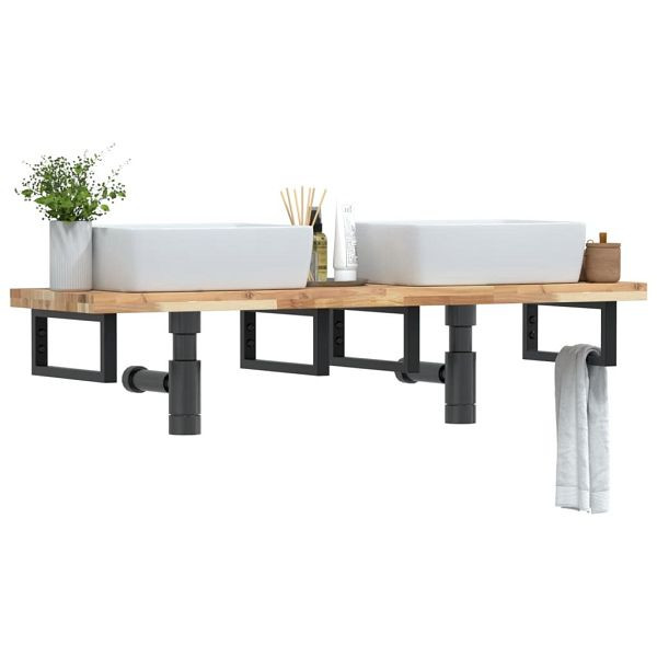 vidaXL Waschbeckenregal Wandmontage Stahl und Akazienholz, 3302701