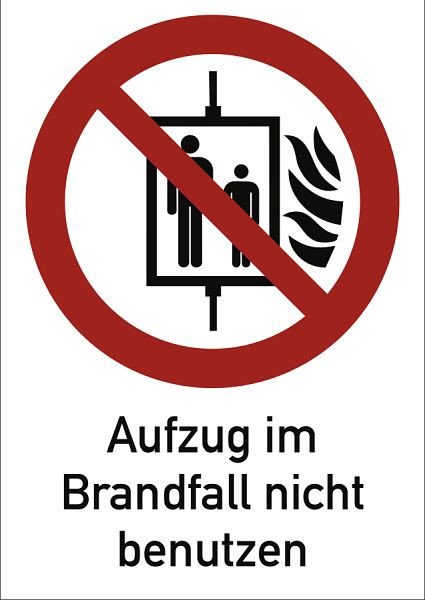 Moedel Aufzug im Brandfall nicht benutzen ISO 7010, Kombischild, Folie, 131x185 mm, 58406