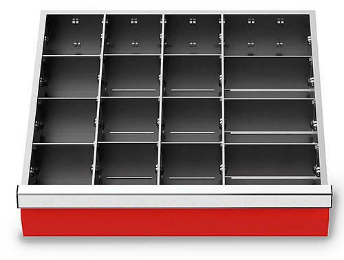 Bedrunka+Hirth Schubladeneinsätze T500 R 18-16, für Blendenhöhe 200 mm, 3 x MF 400 mm. 9 x TW 100 mm. 3 x TW 150 mm, 146-142-200