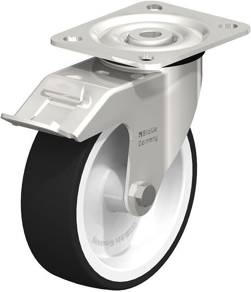Blickle LX-POTH 125G-FI Edelstahl-Lenkrolle, mittelschwere Ausführung, mit Anschraubplatte & Feststeller, Thermoplastisches Polyurethan, Grau, 755194