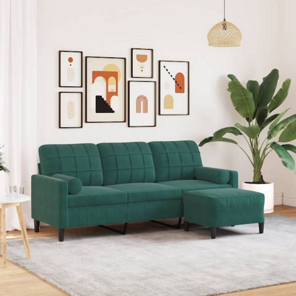vidaXL 3-Sitzer-Sofa mit Hocker Dunkelgrün 180 cm Samt, 3278269