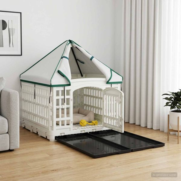 vidaXL 4-Panel-Hundeauslauf mit Dach 122 x 106,5 x 82 cm Kunststoff, 42027216