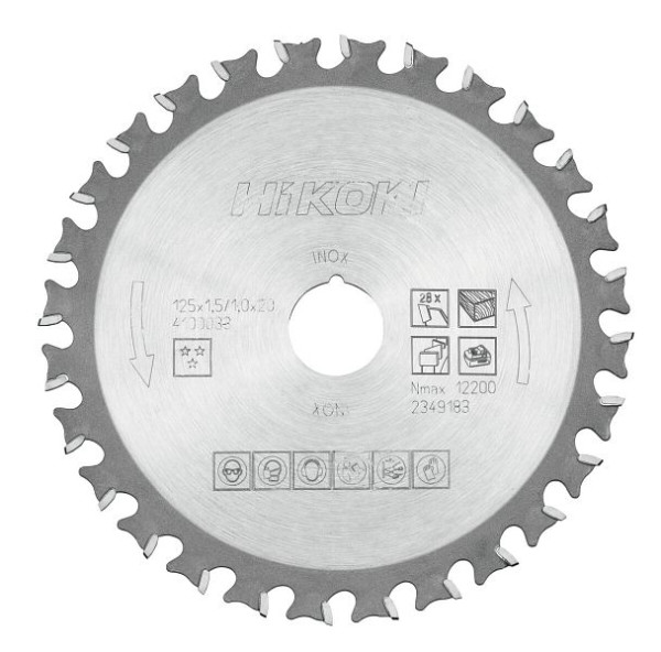 HiKOKI Cermet Kreissägeblatt INOX 125x20 Z28 Trapez- / Flachzahn, 4100033