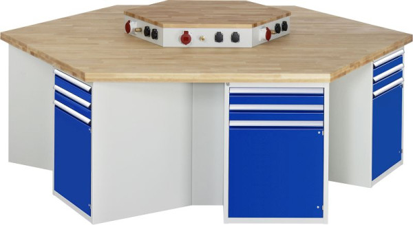 RAU Gruppenwerkbank 4000 - Modell 492, B2700 x T2340 x H850 mm, mit Energieaufsatz, 03-492-135B5S-EA1.11