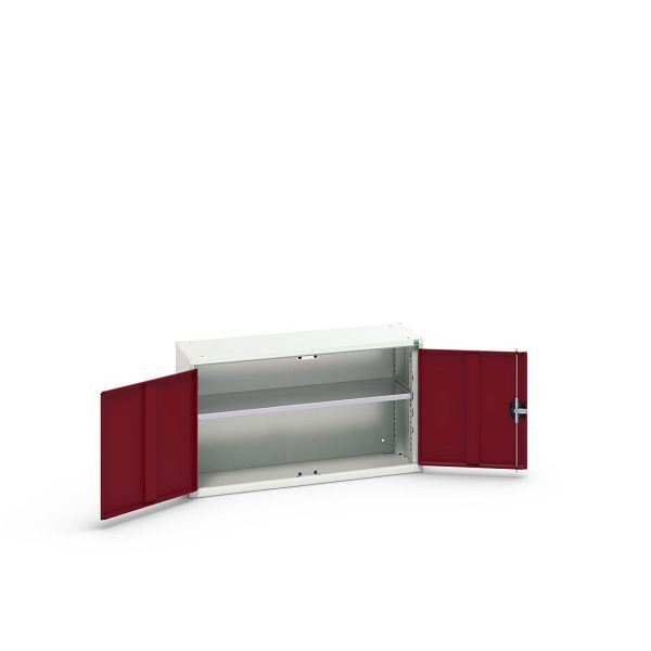 bott verso Flügeltürschrank, mit 1 Fachboden, BxTxH: 1050 x 350 x 600 mm, Lichtgrau / Purpurrot, 16926202.24