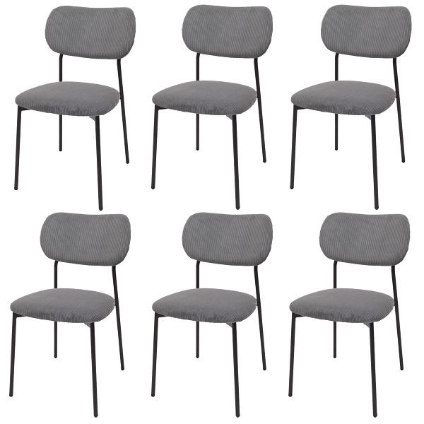 Mendler 6er-Set Esszimmerstuhl HWC-O26, Küchenstuhl Polsterstuhl Stuhl, Cord (330g/m²) Stoff/Textil Metall, dunkelgrau, 3x122065