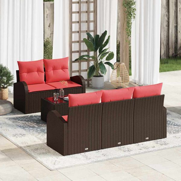 vidaXL Gartensofa-Set mit Speicher 6-teilig Beige und Rot Poly-Rattan, 3354593