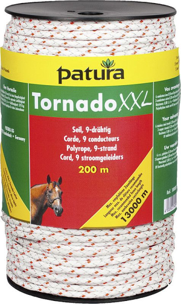 Patura Tornado XXL Seil, 200 m Rolle, 6 Niro 0,20 mm, 3 Cu 0,30 mm, weiß-rot, 183500