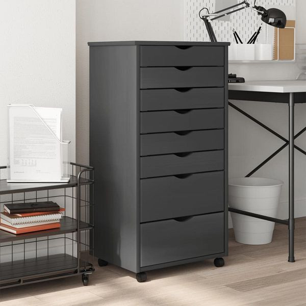 vidaXL Rollschrank mit Schubladen MOSS Grau Massivholz Kiefer, 355899