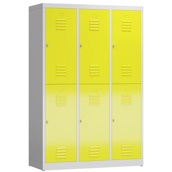 Lüllmann ClassiX Garderobenschrank, 3 Abteile doppelstöckig, 1800 x 1185 x 500 mm, lichtgrau/zinkgelb, X-523236