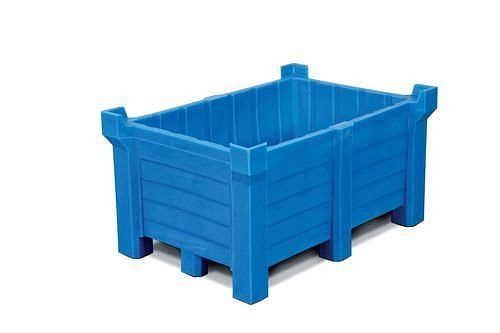 DENIOS Stapelbehälter aus Polyethylen (PE), 90 Liter Inhalt, 70 Liter Auffangvolumen, geschlossen, blau, 185804