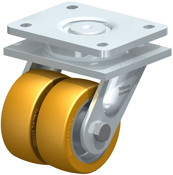 Blickle LOD-ALTH 101K Stahlgeschweißte Schwerlast-Doppel-Lenkrolle, Blickle Extrathane®, Hellbraun, 604892