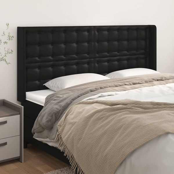 vidaXL Kopfteil mit Ohren Schwarz 163x16x118/128 cm Kunstleder, 3119676