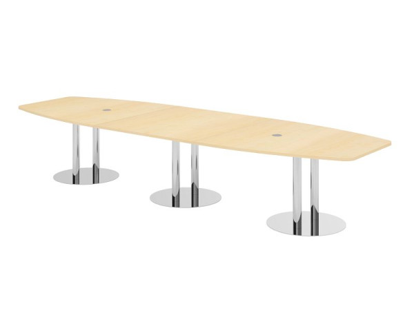 Hammerbacher Konferenztisch KT40S, 400 x 130 cm, Platte: Ahorn, 25mm dick, mit drei verchromten Säulenfüßen, 7,6/70 cm, Arbeitshöhe 74 cm, VKT40S/3/C