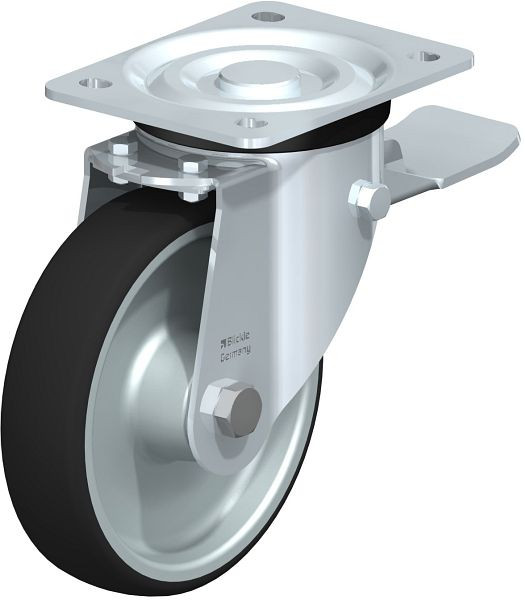 Blickle L-PATH 160R-ST Stahlblech-Lenkrolle, mittelschwere Ausführung, mit Anschraubplatte & Feststeller, Thermoplastisches Polyurethan, Grau, 852206