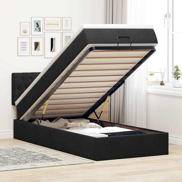 vidaXL Ottoman-Bett mit Matratze & LEDs Schwarz 90x190 cm Samt, 3312664
