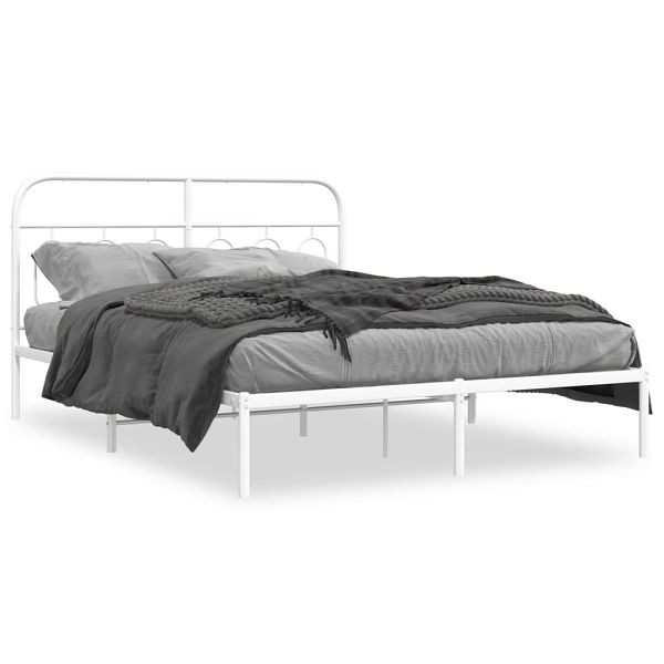 vidaXL Bettgestell mit Kopfteil Metall Weiß 140x190 cm, 377166