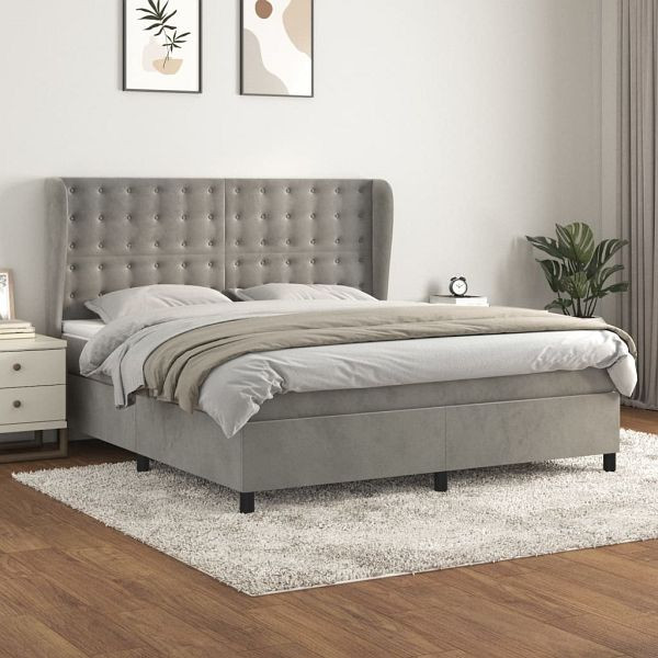vidaXL Boxspringbett mit Matratze Hellgrau 180x200 cm Samt, 3129465