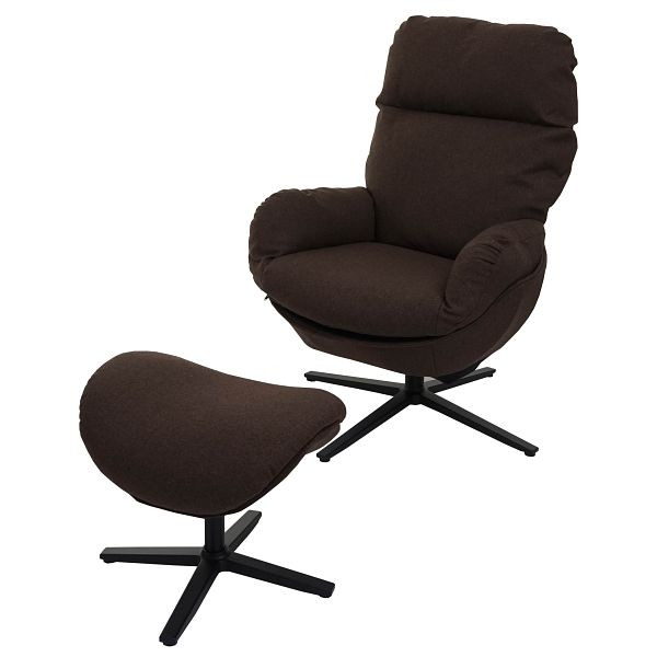 Mendler Relaxsessel + Hocker HWC-L12, Fernsehsessel Sessel Schaukelstuhl Wippfunktion, drehbar, Metall Stoff/Textil, braun, 98423