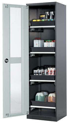 asecos Chemikalienschrank Systema-T CS-54LG, Korpus anthrazit, Flügeltüren grau, 4 Tablarauszüge, 208907