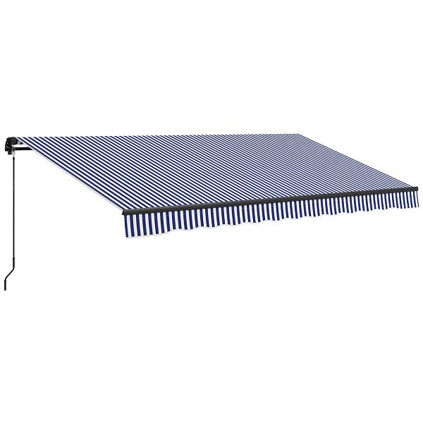 Outsunny Sonnenmarkise Markise Terrassenmarkise, inkl. Handkurbel, wetterbeständig, 396 cm x 300 cm, Blau + Weiß, 840-264V08BU