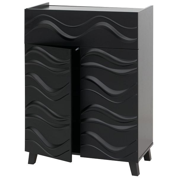 Mendler Kommode HWC-N86, Schrank Sideboard Anrichte, 3D-Wellen-Design Push-to-open Türen 107x76x36cm, schwarz, 109353+109354