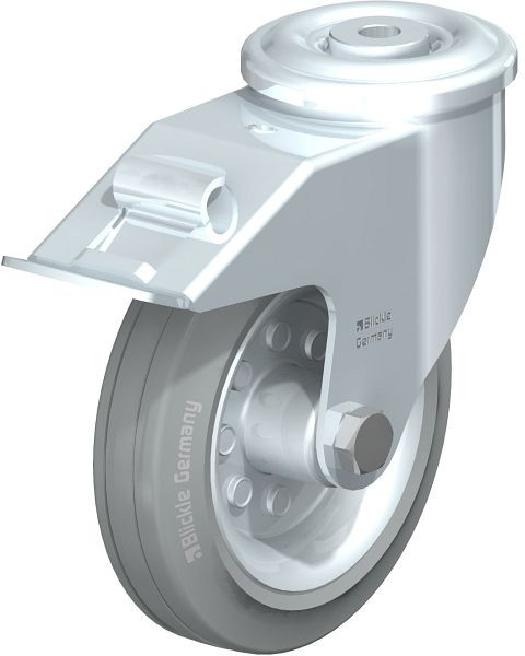 Blickle LER-VE 150R-FI-SG Stahlblech-Lenkrolle mit Rückenloch & Feststeller, Vollgummi, Grau, 652701