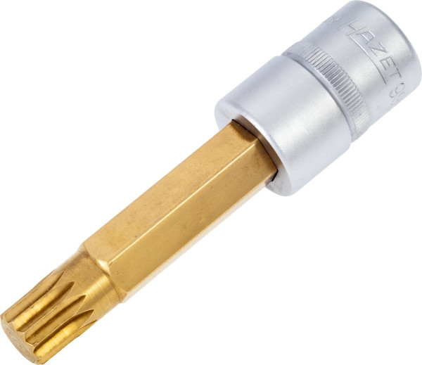 Hazet Schraubendreher-Steckschlüsseleinsatz, Vierkant hohl 12,5 mm, Innen Vielzahn Profil XZN, M14, Lange Ausführung Mit Rändelung, 990LG-14