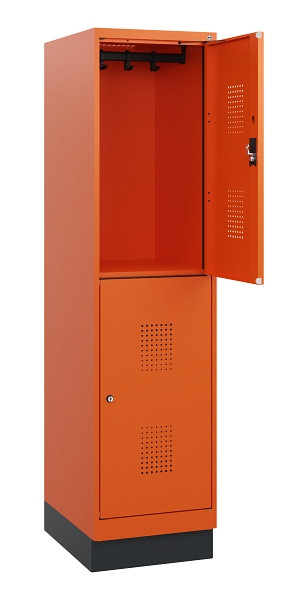 C+P Doppelstöckiger Spind Evolo PLUS, Sockel, 2 Fächer, 1630x400x500mm, 2004/200, Zylinderschloss, 0493205-12 S10067