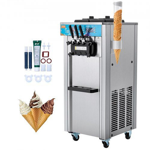 VEVOR Kommerzielle Softeismaschine, 21–31 l/h Leistung, mit 3 Geschmacksrichtungen, 2 x 5,5 L Edelstahlzylinder, LED-Panel, ZLSRBQLJSKWANO11KV2