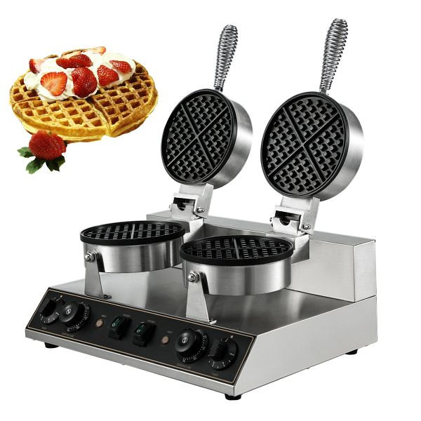 VEVOR Waffeleisen Waffelautomat Doppelt Rund Waffelgerät Edelstahl Waffelmaker, HFBJSTYXHFLHT-201V2
