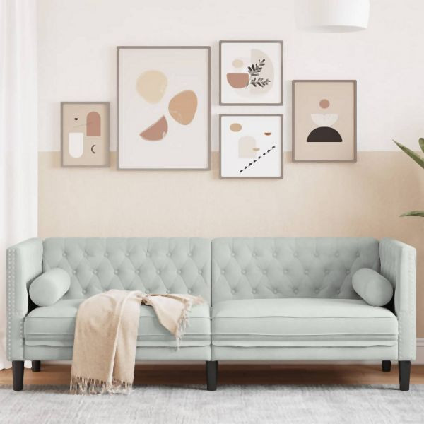 vidaXL Chesterfield-Sofa mit Nackenrollen 3-Sitzer Hellgrau Samt, 372693