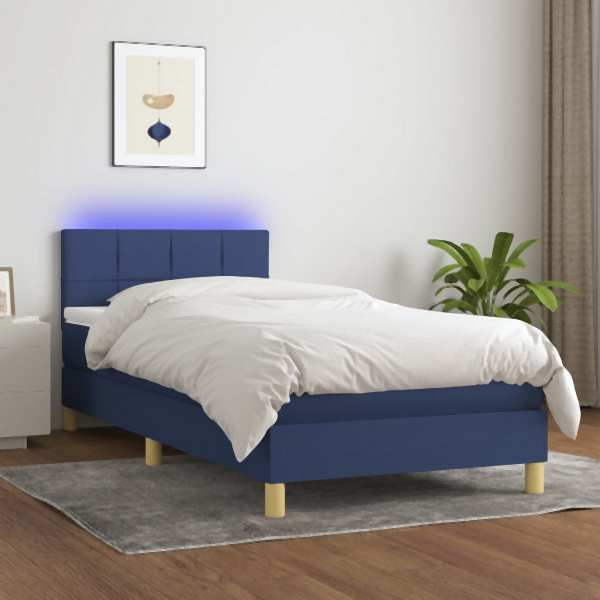 vidaXL Boxspringbett mit Matratze & LED Blau 100x200 cm Stoff, 3133699