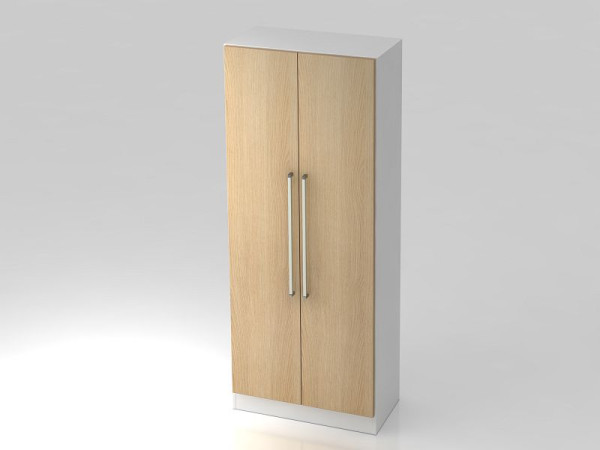 Hammerbacher Schrank 5OH mit Sockelblende Chromgriff Weiß/Eiche, 80x42x200,4 cm (BxTxH), V7100/W/E/CE